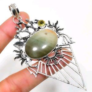 Polygram Jasper & Citrine Hand Made Jewelry Necklace Pendant Charm India